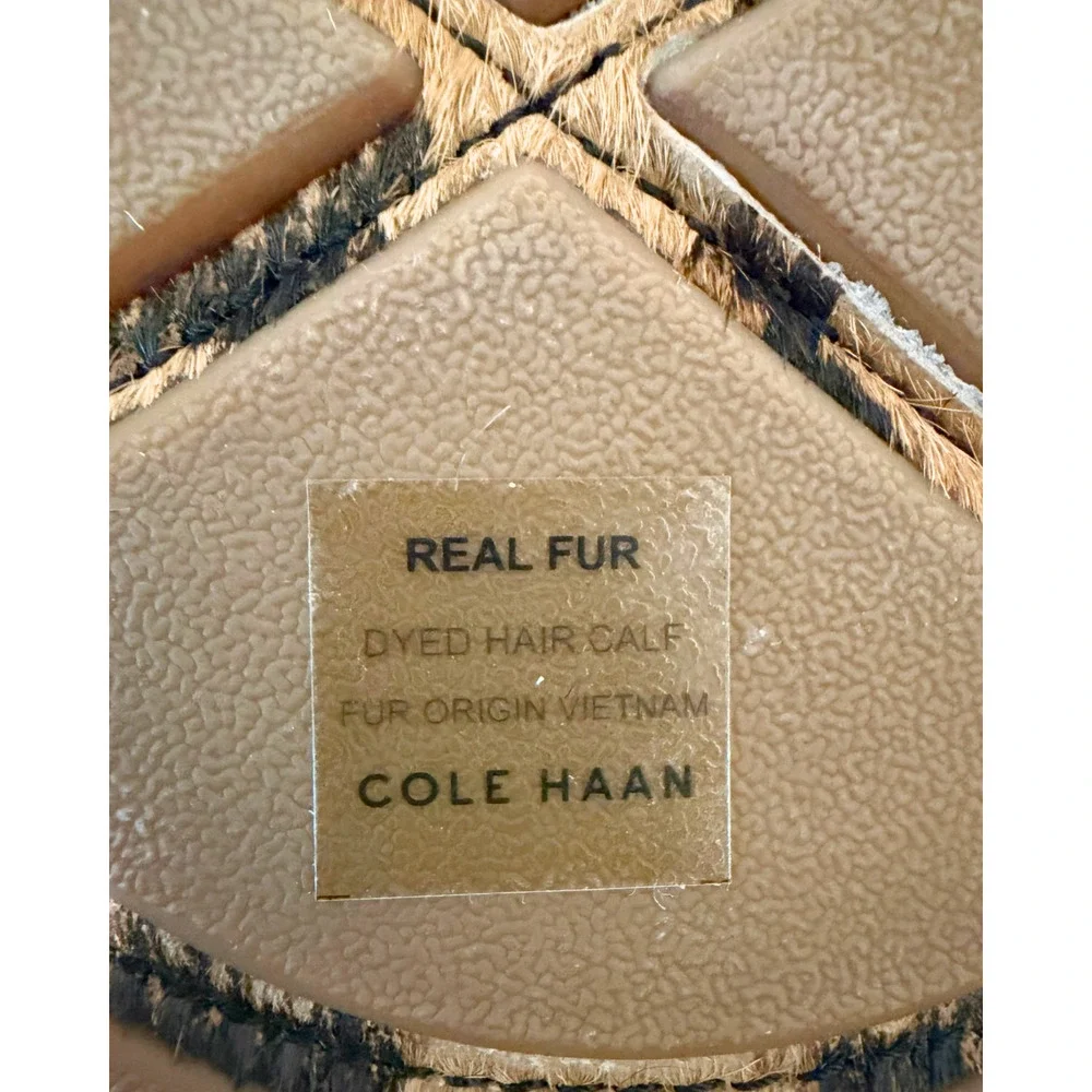 Cole Haan Sz 7.5 Leopard Calf Hair Leather Driving Loafers Mocs Flat Sole Tan